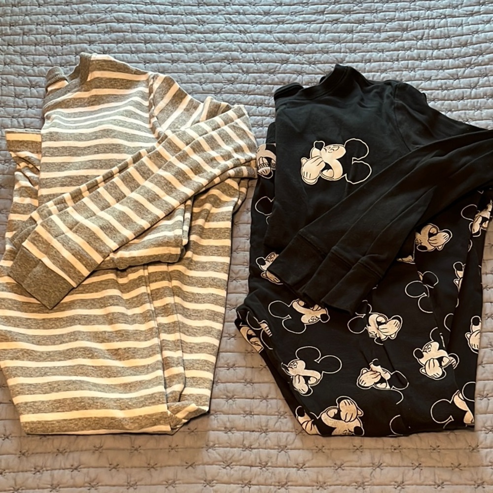 Two Kids Long Pajama Sets Old Navy Striped and Gap Mickey Mouse, Size 14